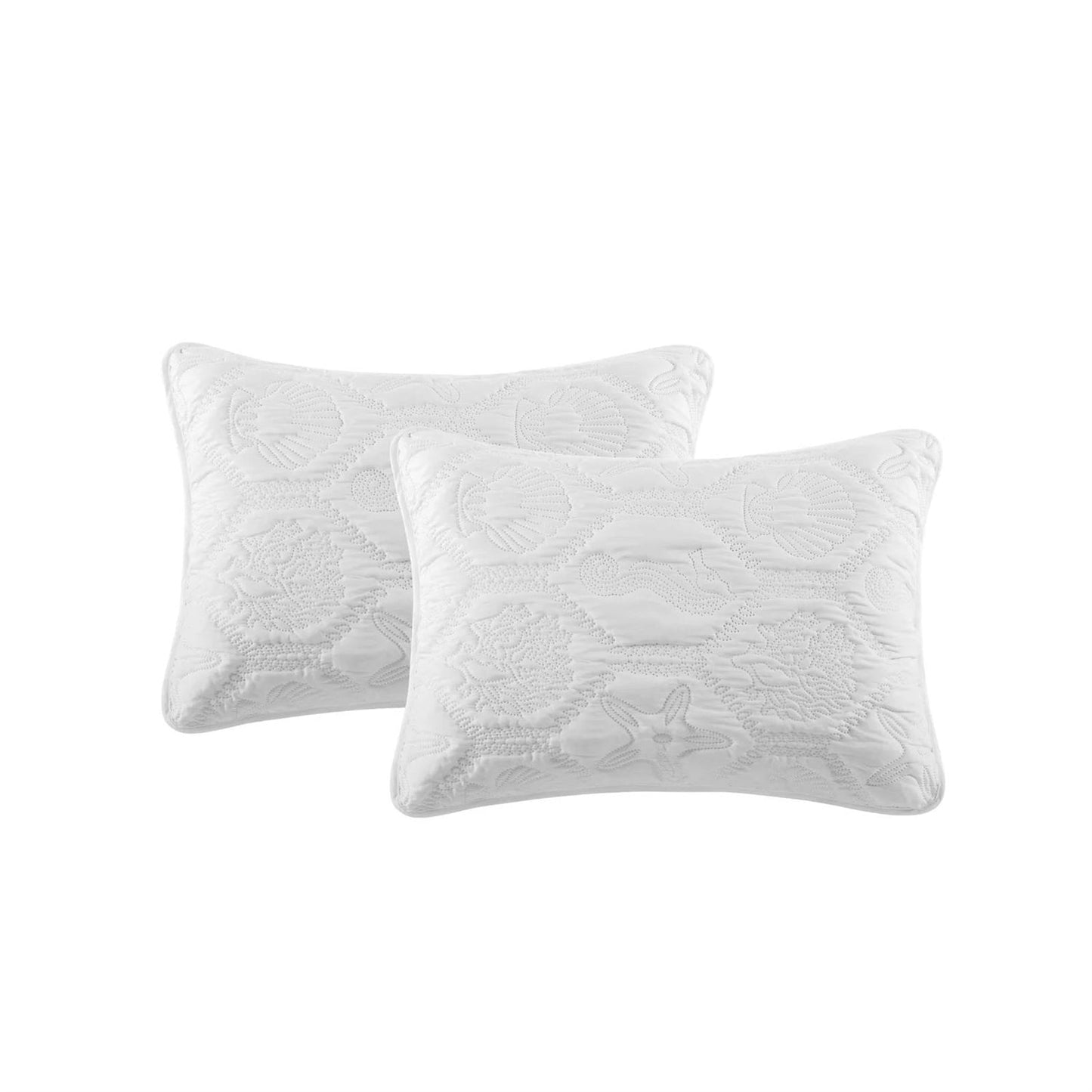 White King Size Coastal Seashell & Starfish Quilt Set