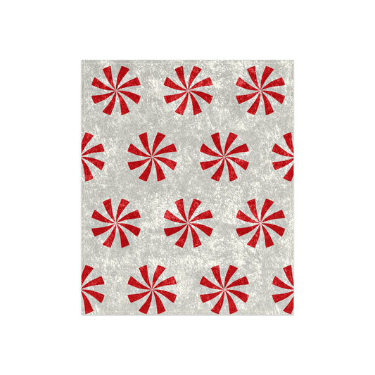 Peppermint Swirl Crushed Velvet Throw Blanket | Luxury Red & White Christmas Decor | Ultra Soft Holiday Gift