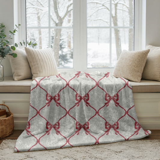 Red Bow Velvet Christmas Throw Blanket