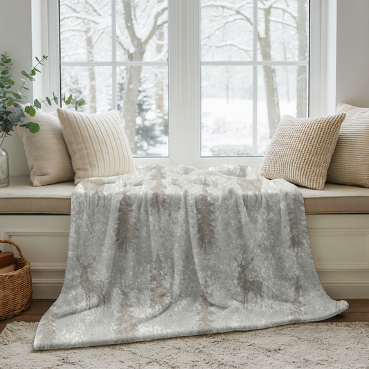 Crushed Velvet Deer & Forest Winter Throw Blanket