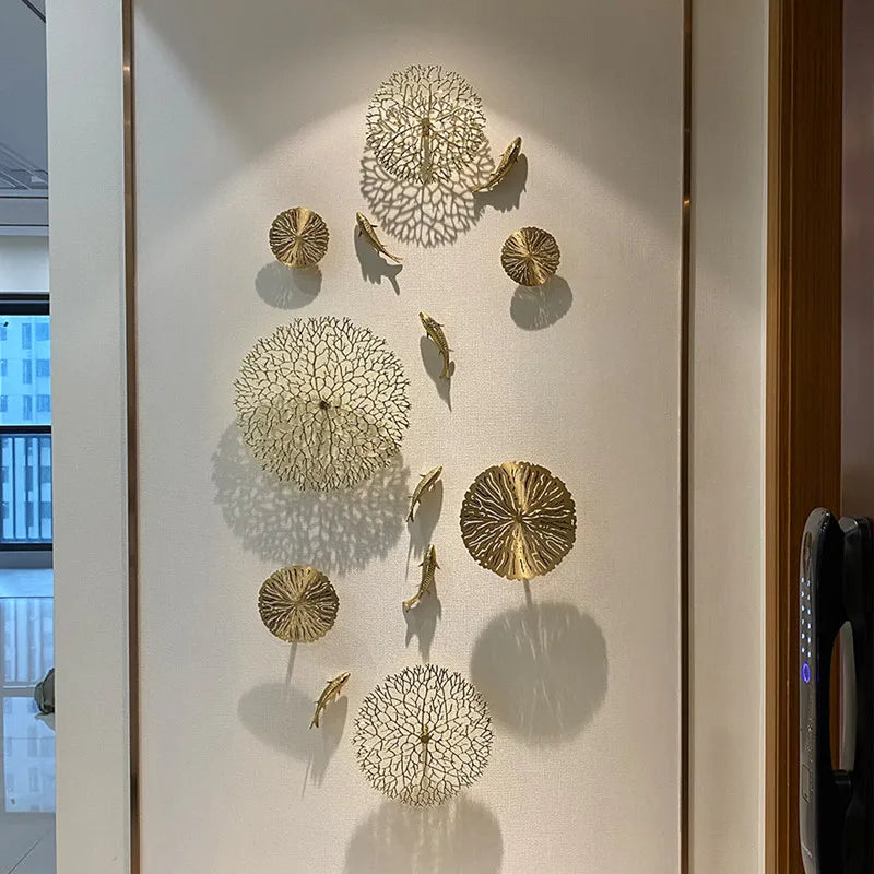 Gold Coral Carp Lotus Leaf Wall Decor