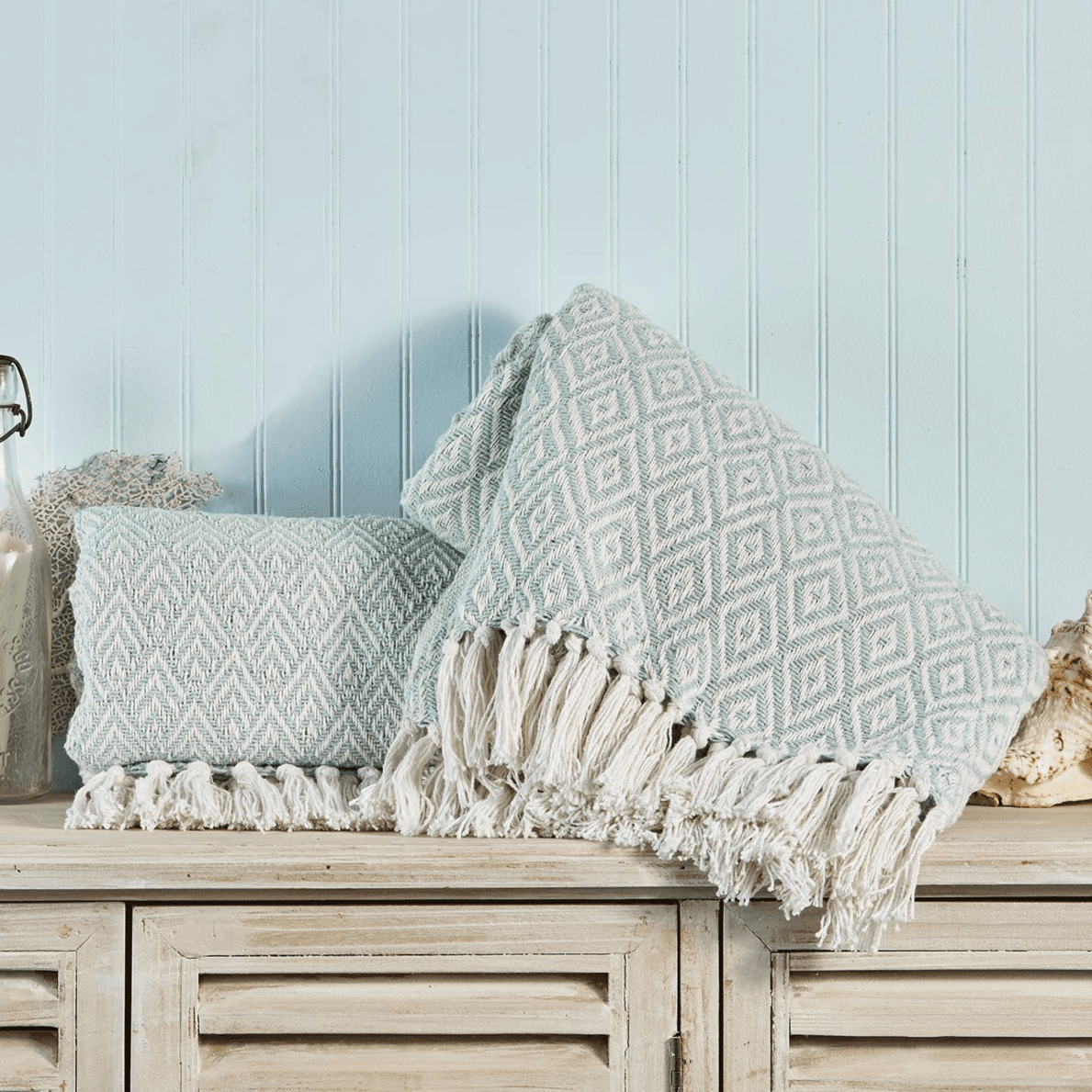 Seafoam Green Coastal Cotton Blanket