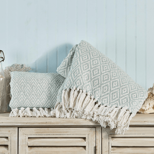 Seafoam Green Coastal Cotton Blanket