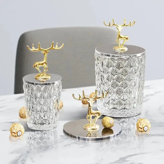 Glass Storage Jar with Gold Reindeer Lid