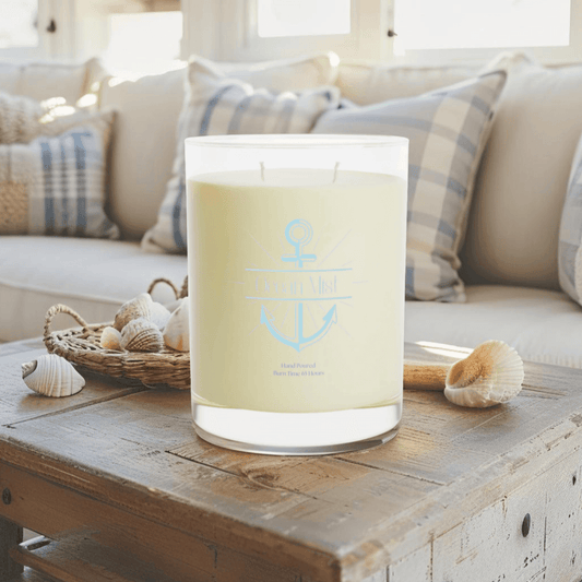 Nautical candle with anchor label design