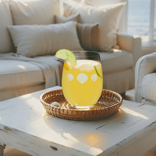 Beach house wine glass with seashell design, perfect for ocean lovers