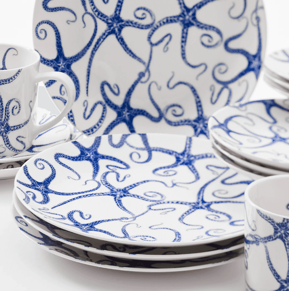 Coastal Blue Starfish Porcelain Dinnerware