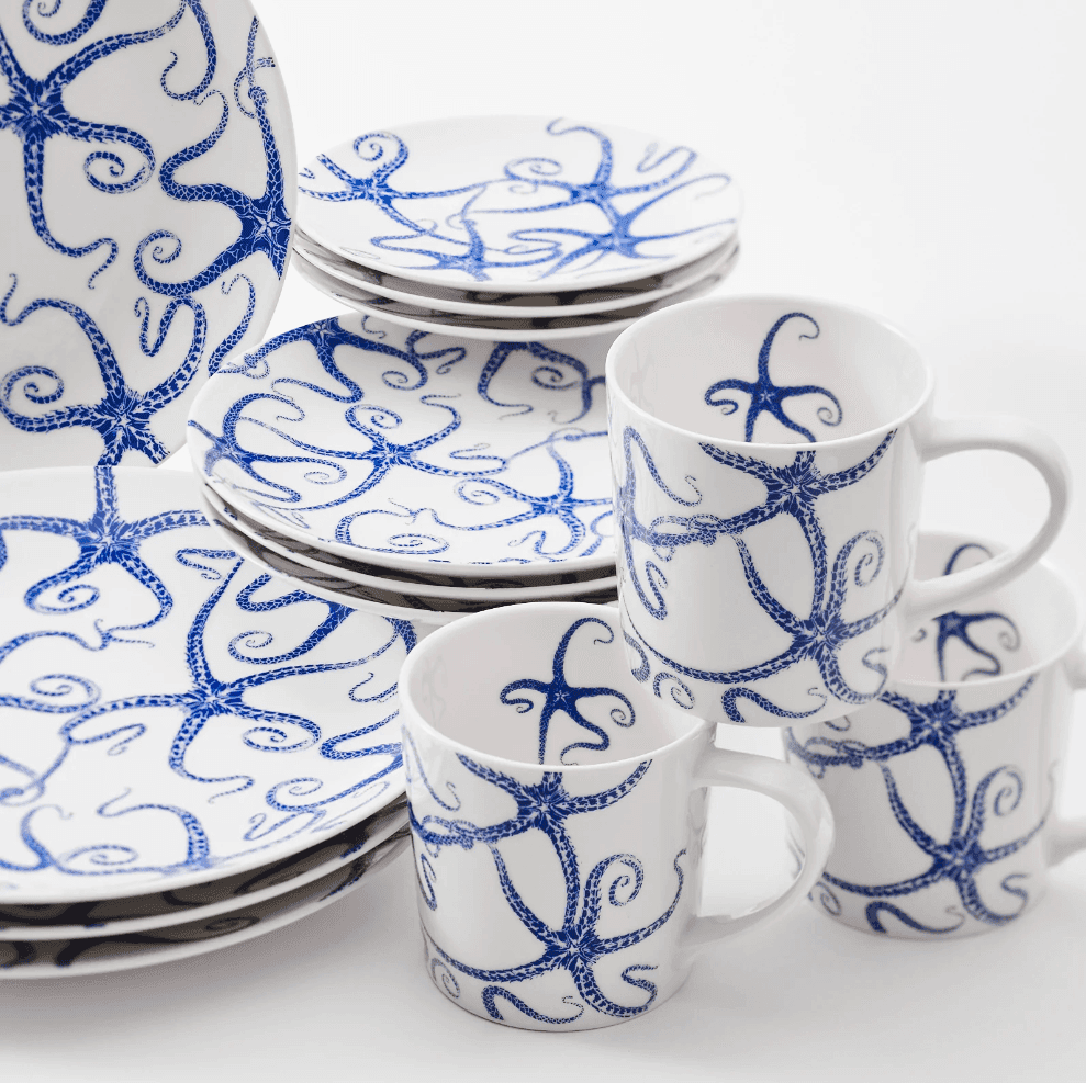 Coastal Blue Starfish Porcelain Dinnerware