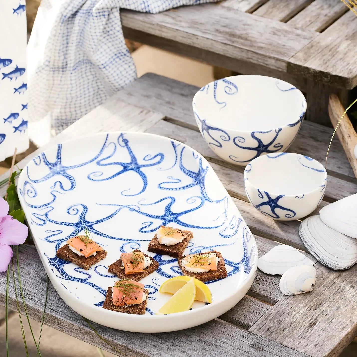Coastal Blue Starfish Porcelain Dinnerware