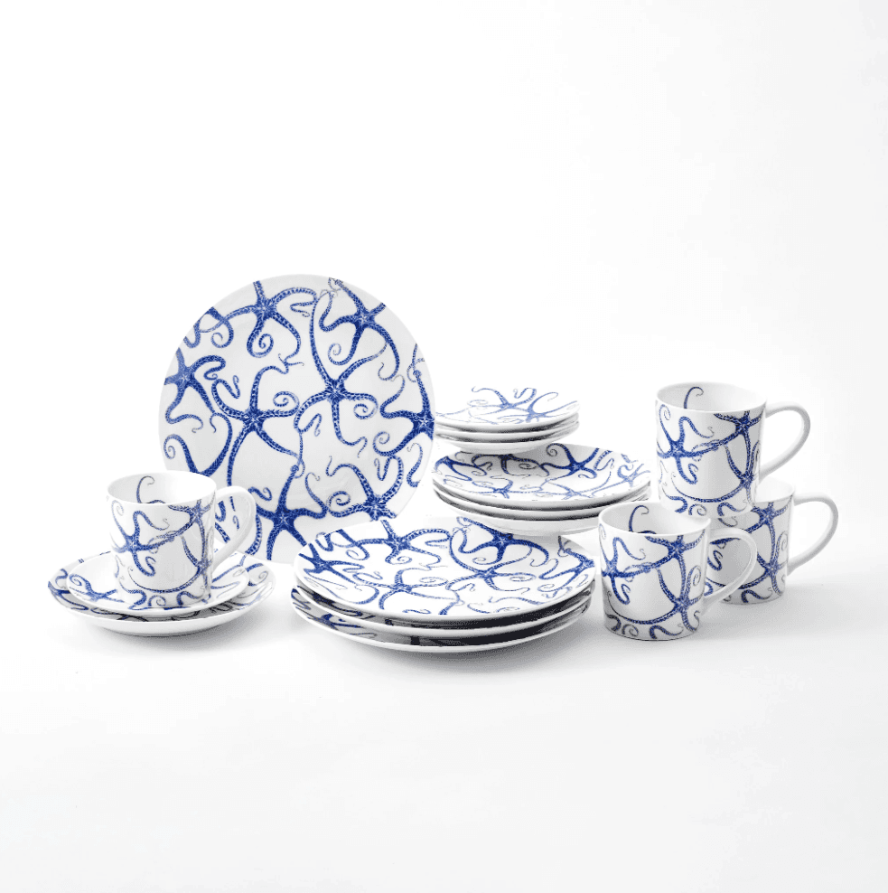 Coastal Blue Starfish Porcelain Dinnerware