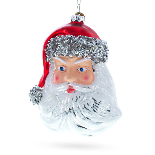 Santa Head Glass Christmas Ornament