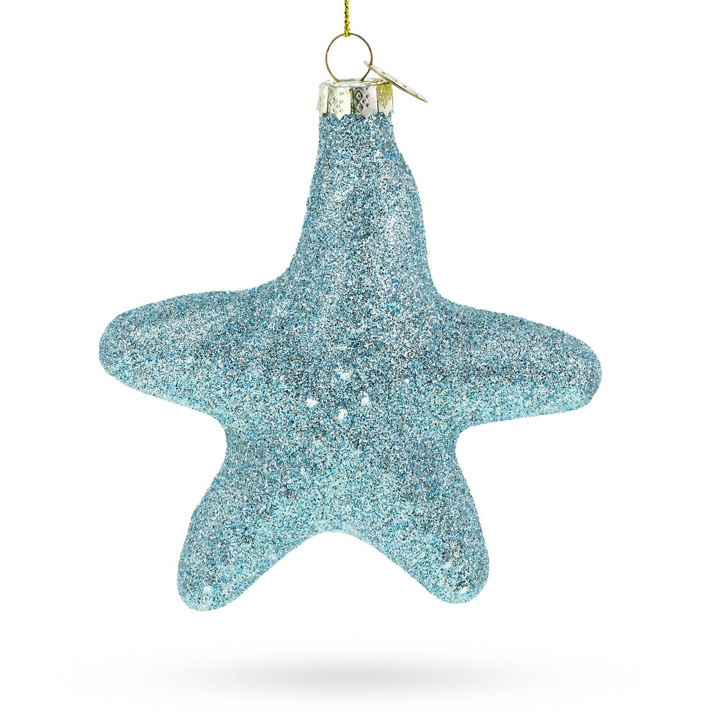 Blue Shiny Star "Piece" Glass Christmas Ornament