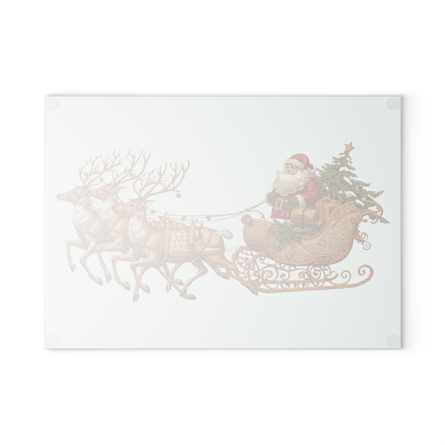 Holiday kitchen cutting board with nostalgic Santa sleigh artwork
