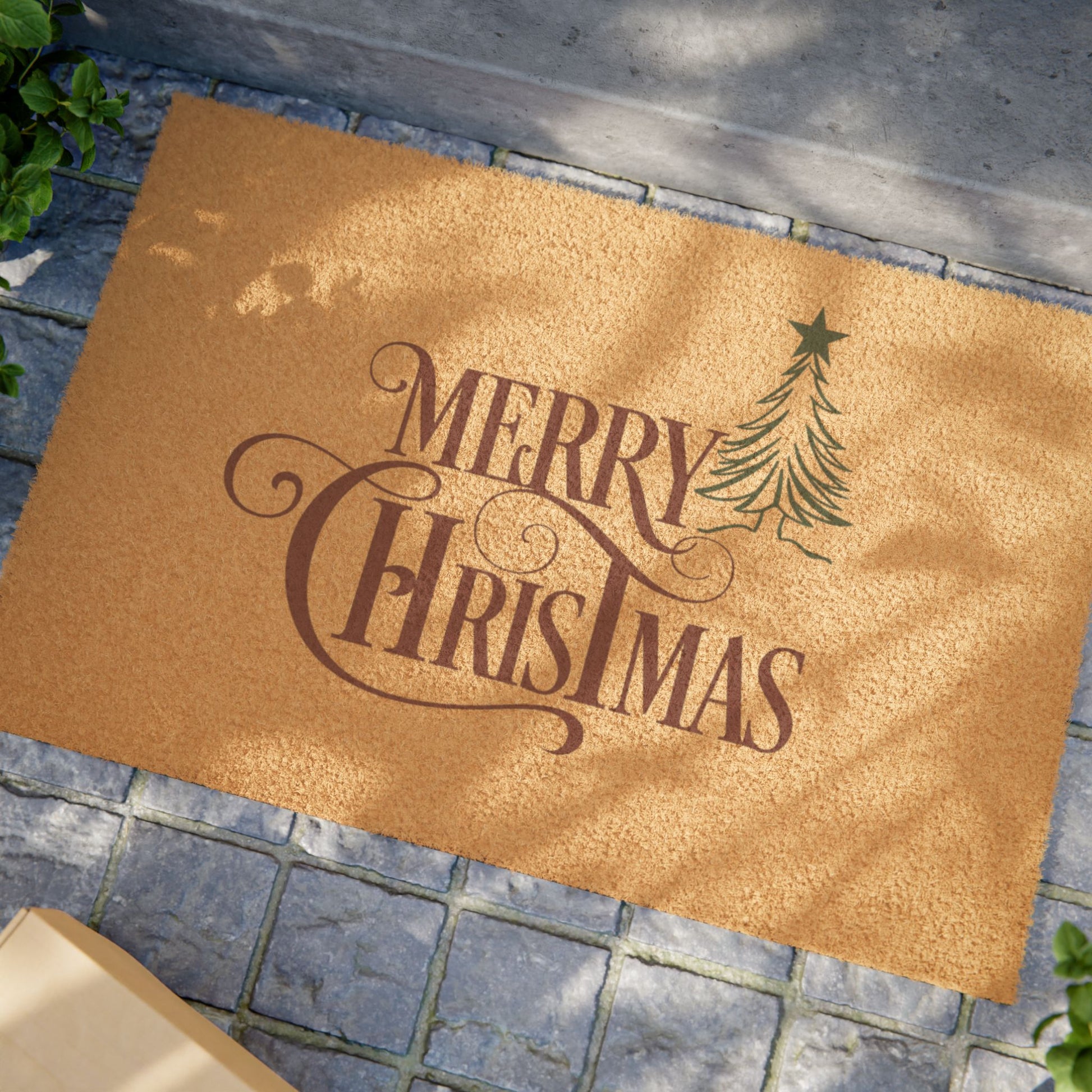 Rustic Christmas tree door mat perfect for winter home décor