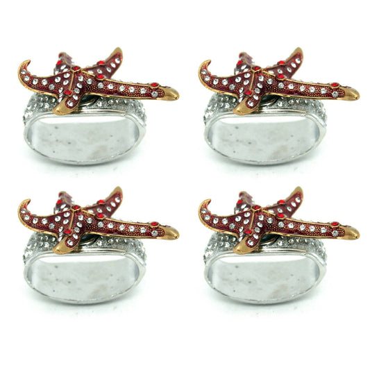 Coastal Elegant Red Starfish Napkin Rings for Dining