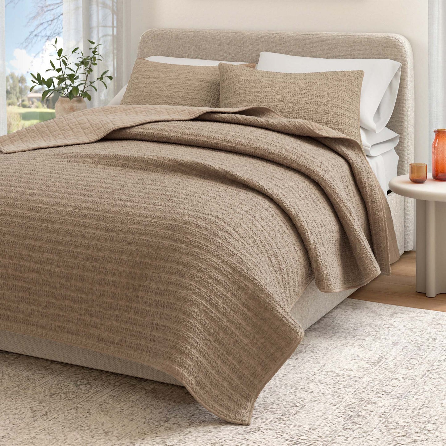 100% Cotton Honeycomb Waffle Garment Washed Quilt Set - Genevieve Collection