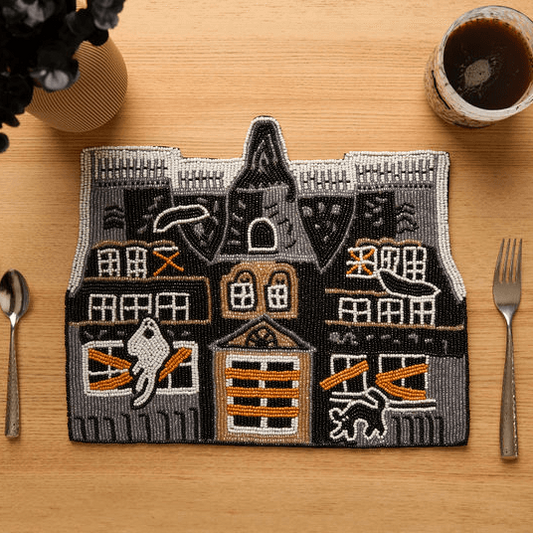 Handmade Haunted House Beaded Placemat