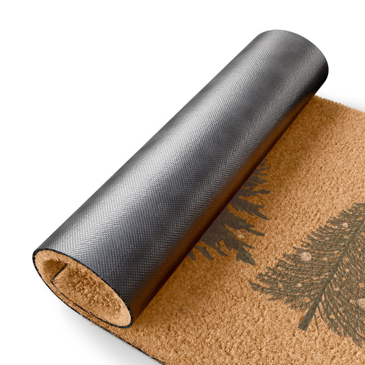 Holiday welcome mat with elegant evergreen Christmas tree pattern