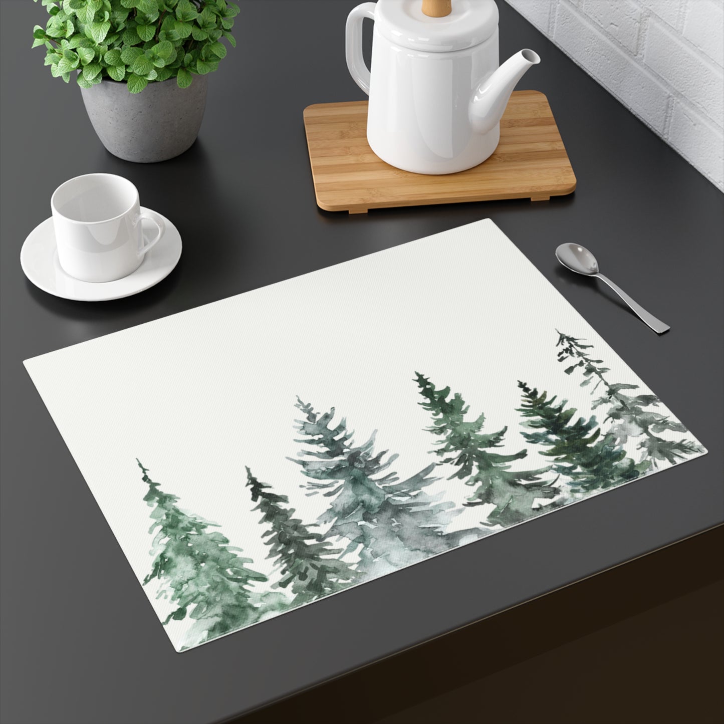 Evergreen tree holiday placemat on dining table