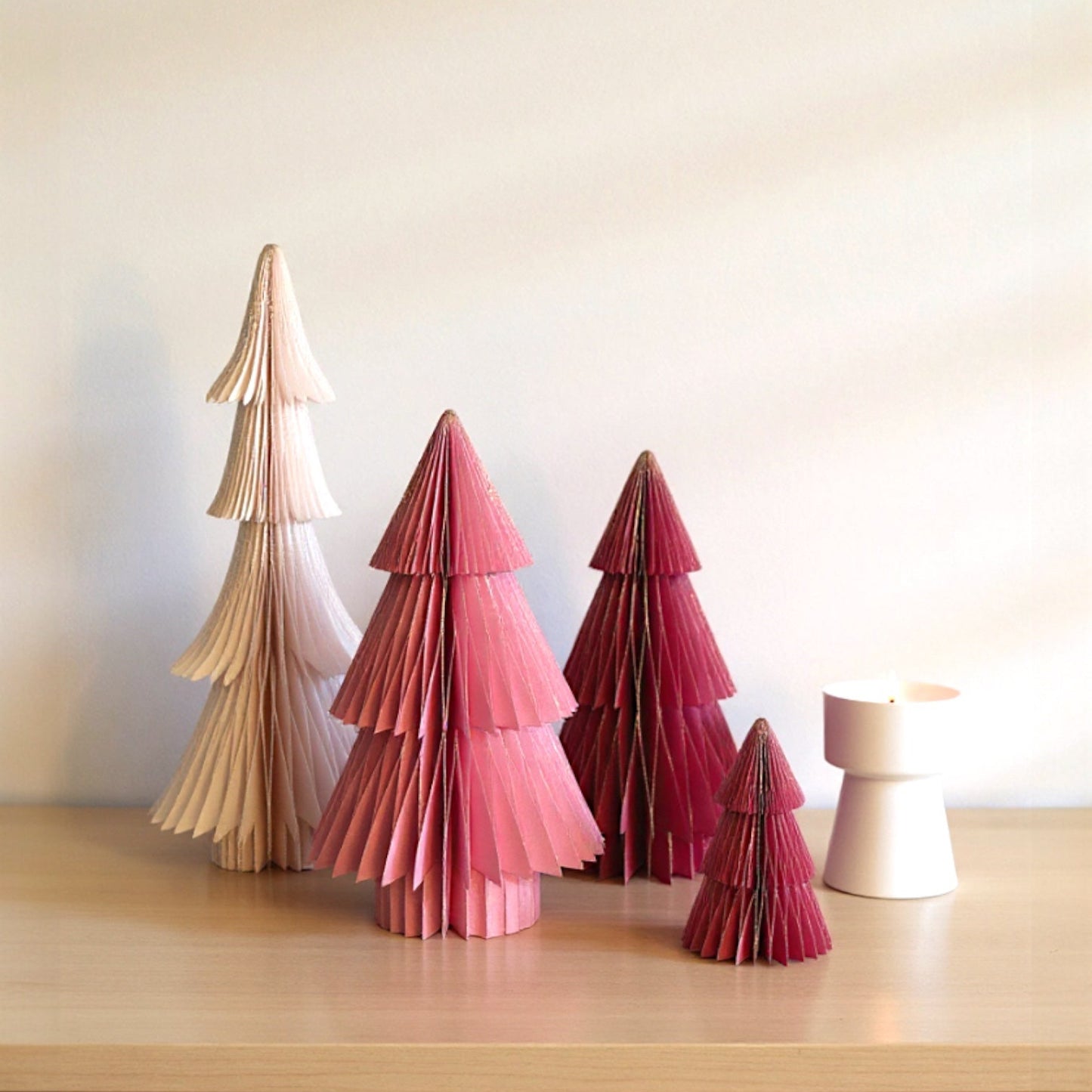 Fuschia Pink & Red Honeycomb Paper Christmas Trees | 5 Sizes