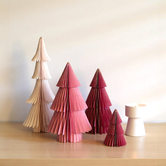 Fuschia Pink & Red Honeycomb Paper Christmas Trees | 5 Sizes