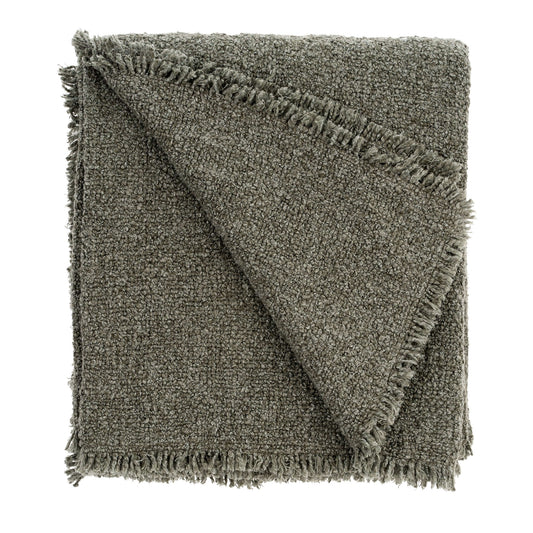 Neutral fringed bouclé throw blanket in linen-blend fabric, 60x50