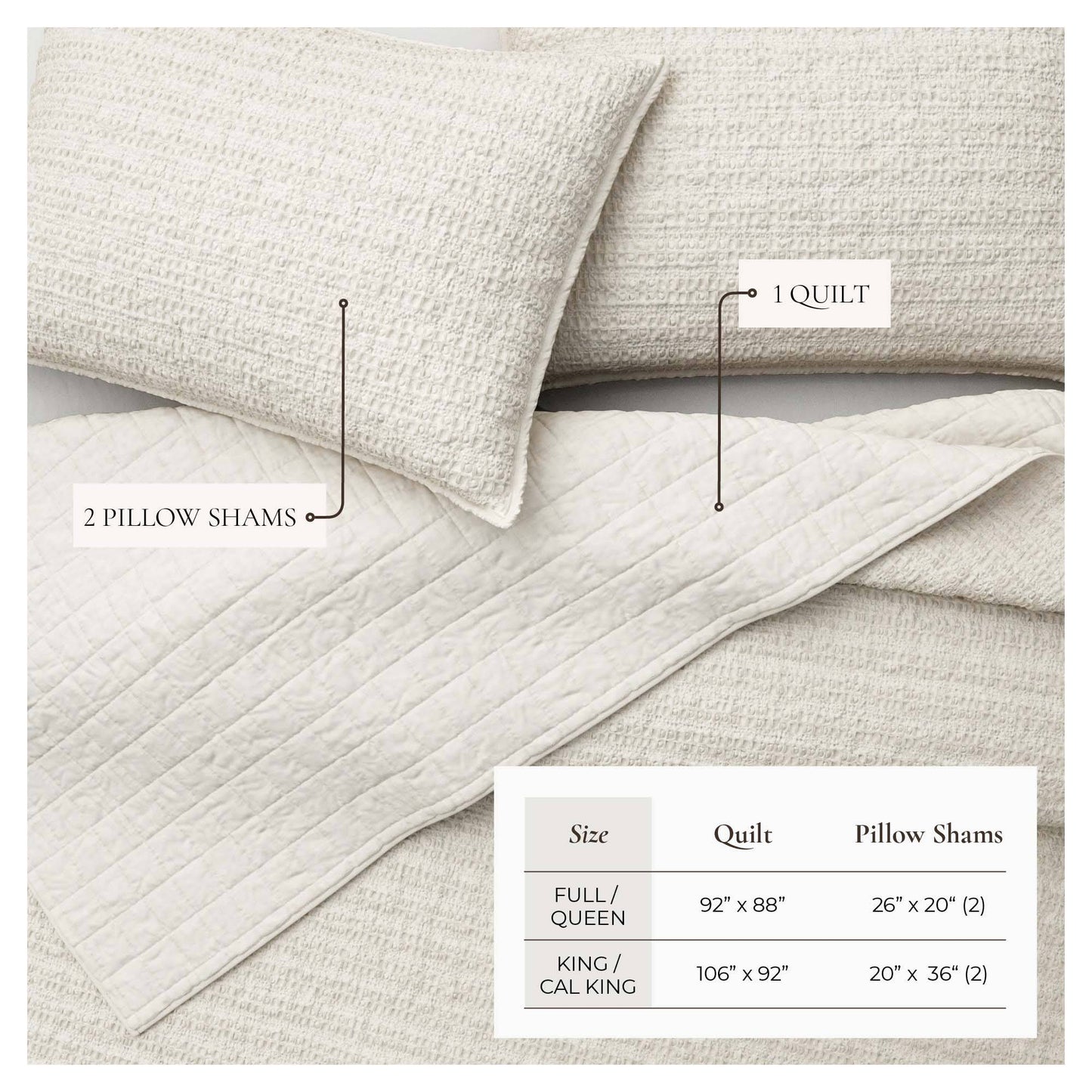 100% Cotton Honeycomb Waffle Garment Washed Quilt Set - Genevieve Collection