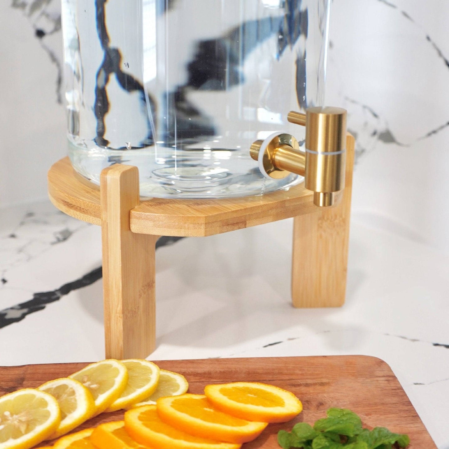 Glass Drink Dispenser with Wood Stand