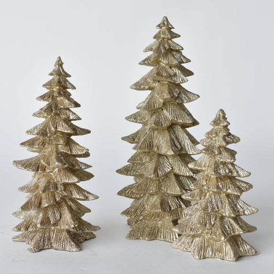 Set of 3 Gold Platinum Glitter Tabletop Trees