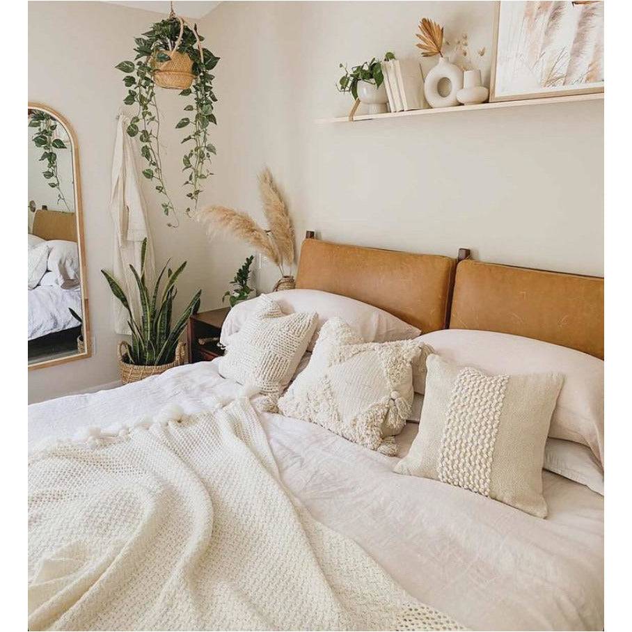 Boho Beige Corded Banded Pillow Cover