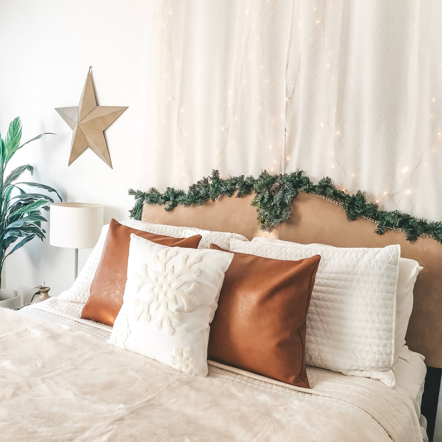 Handmade Embroidered Snowflake Pillow Cover