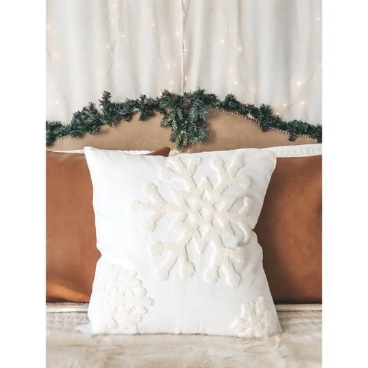 Handmade Embroidered Snowflake Pillow Cover