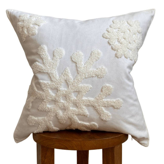 Handmade Embroidered Snowflake Pillow Cover