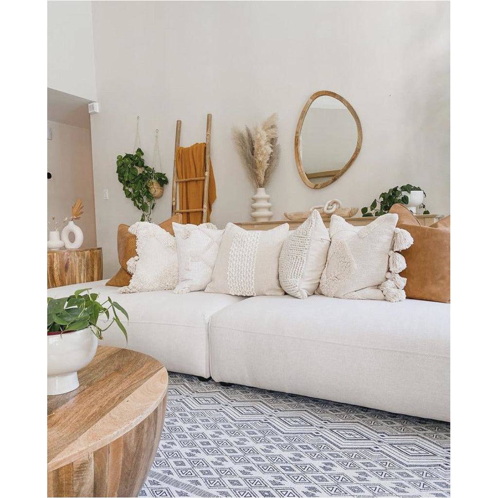 Boho Beige Corded Banded Pillow Cover