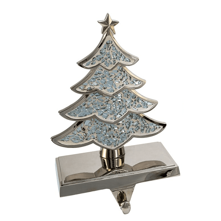 Silver Feather Mosaic Stocking Holder - Christmas tree