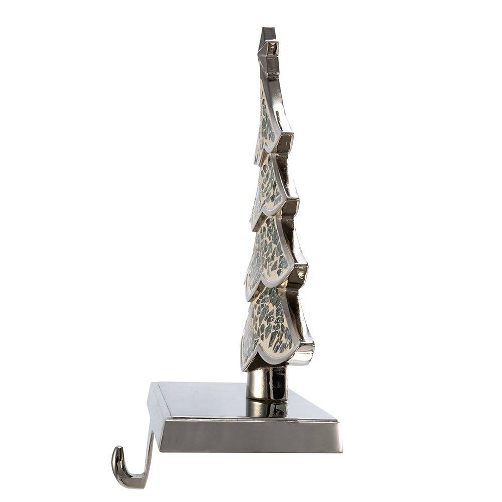 Silver Feather Mosaic Stocking Holder - Christmas tree