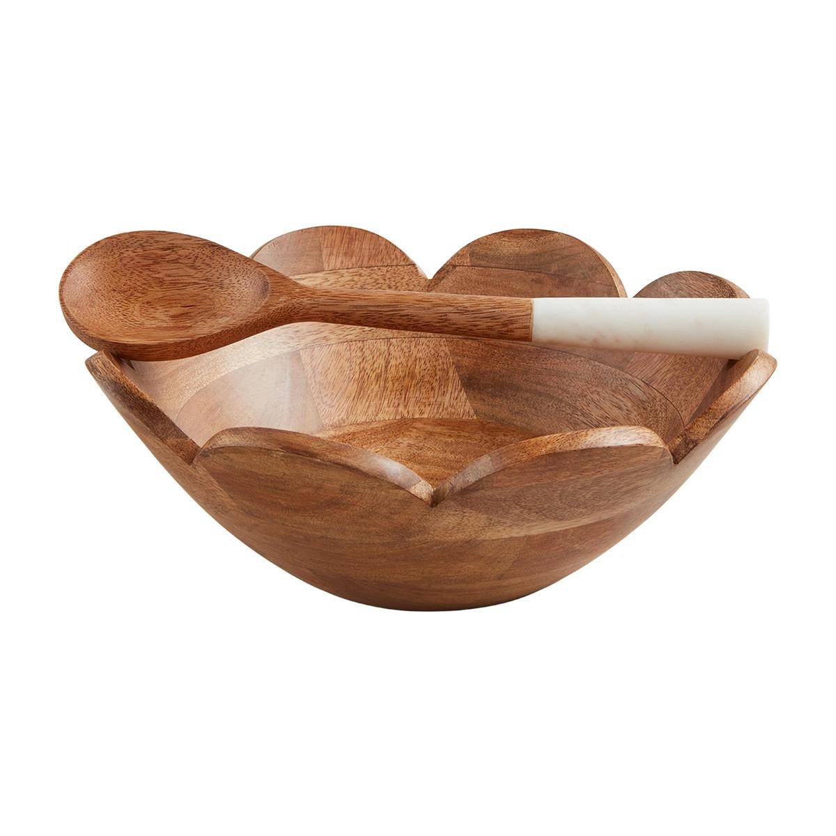 Wood scallop serving bowl 2-piece set