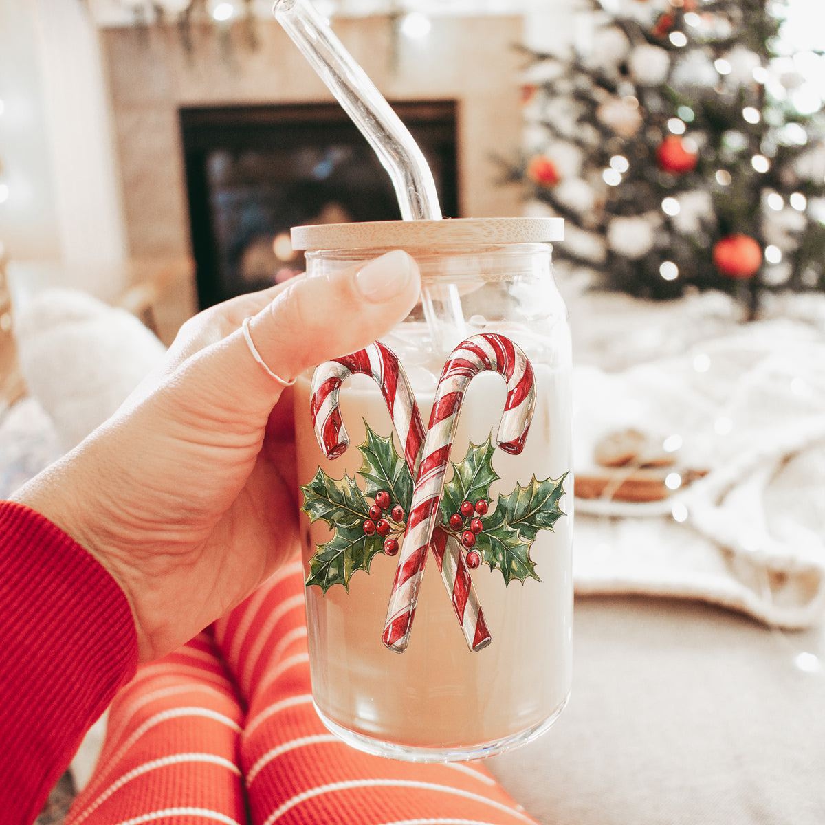 17oz Candy Cane Sipper Glass