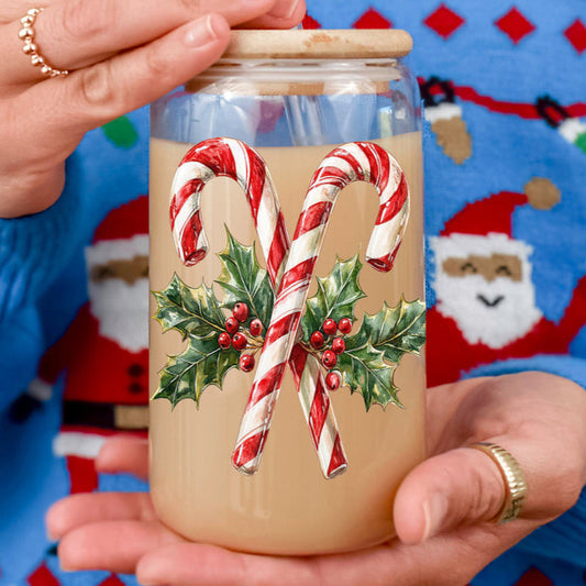 17oz Candy Cane Sipper Glass