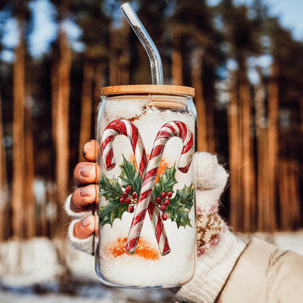 17oz Candy Cane Sipper Glass