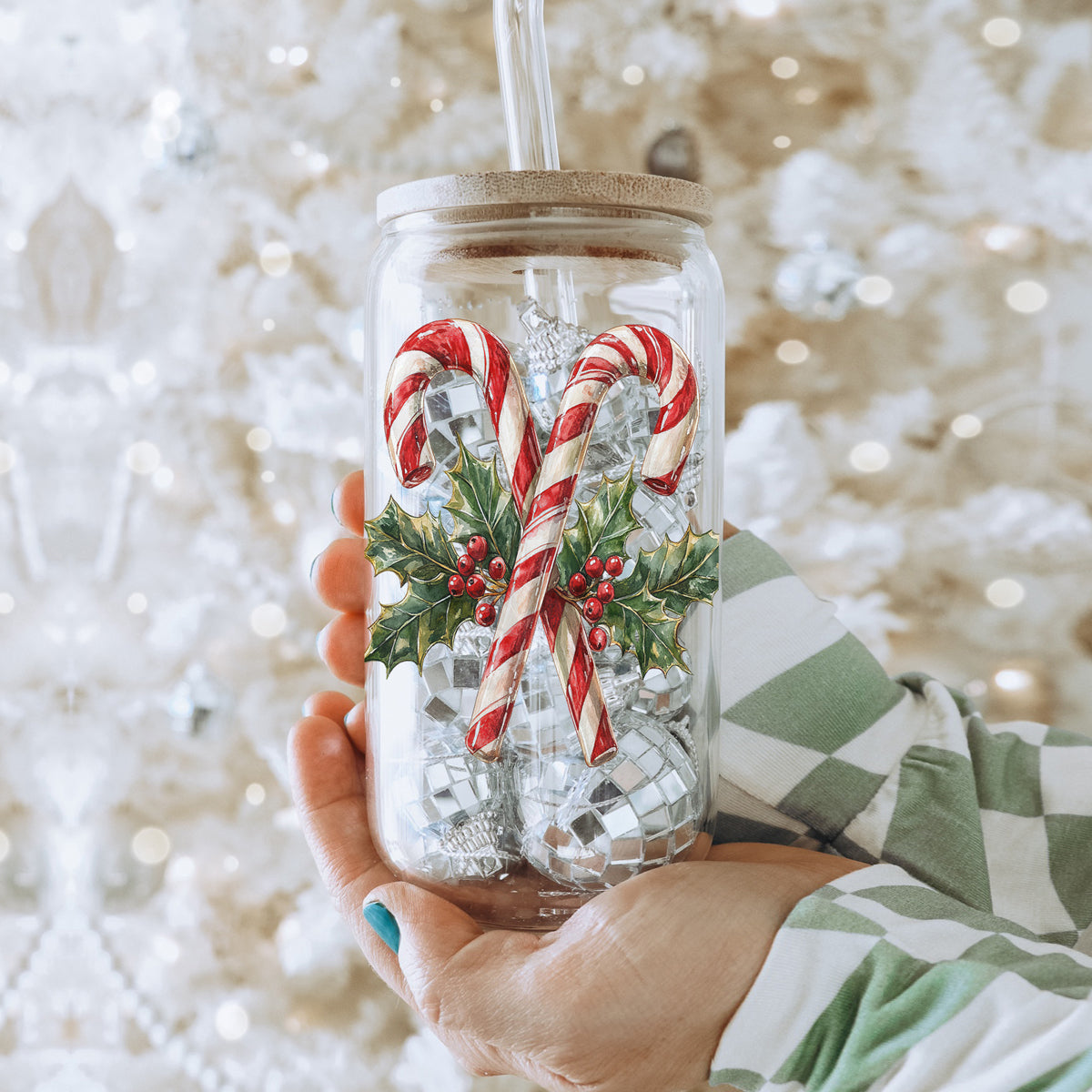 17oz Candy Cane Sipper Glass