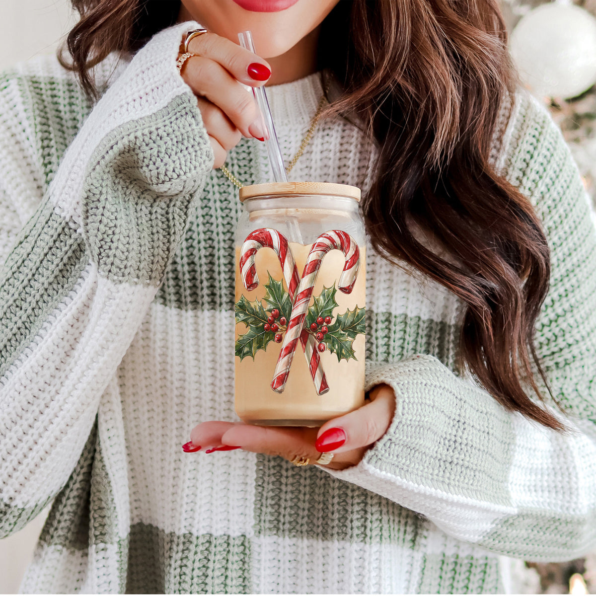 17oz Candy Cane Sipper Glass