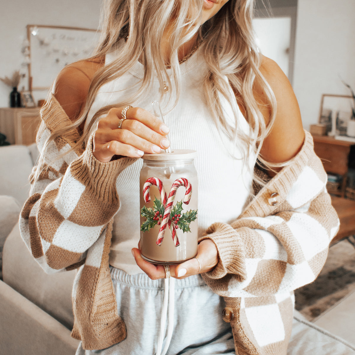 17oz Candy Cane Sipper Glass