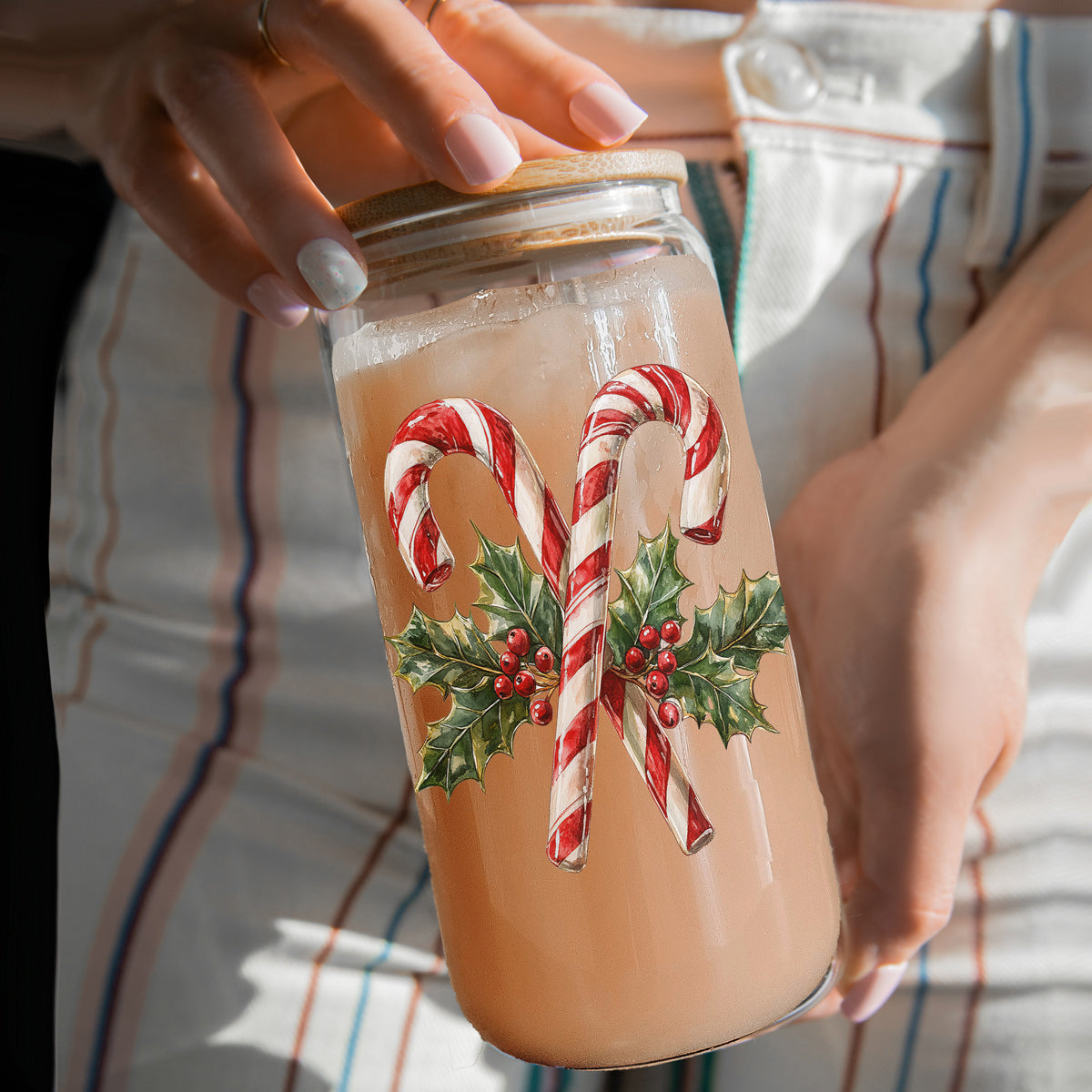 17oz Candy Cane Sipper Glass