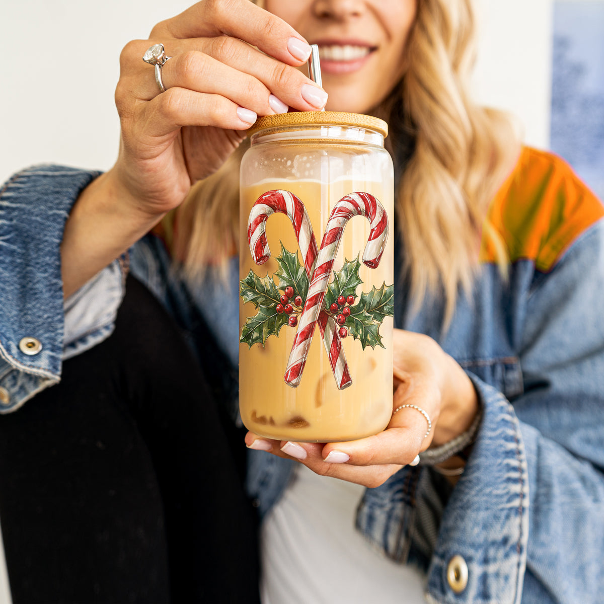17oz Candy Cane Sipper Glass