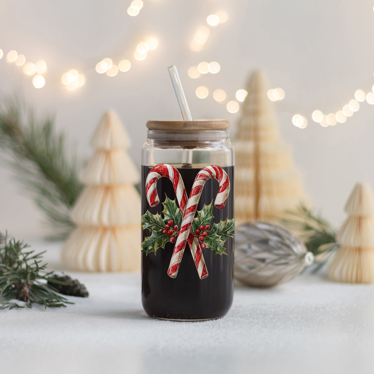 17oz Candy Cane Sipper Glass