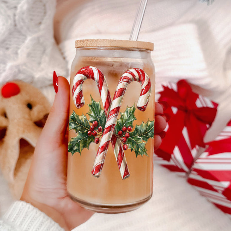 17oz Candy Cane Sipper Glass