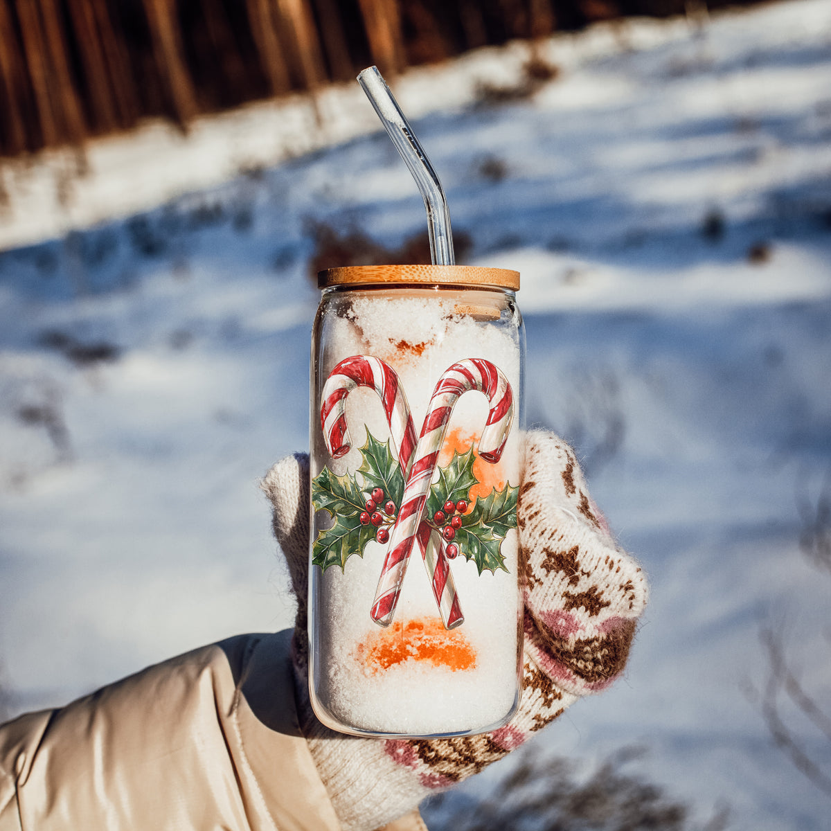 17oz Candy Cane Sipper Glass