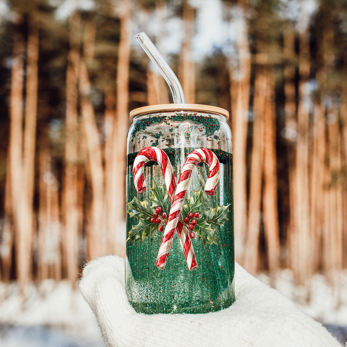 17oz Candy Cane Sipper Glass