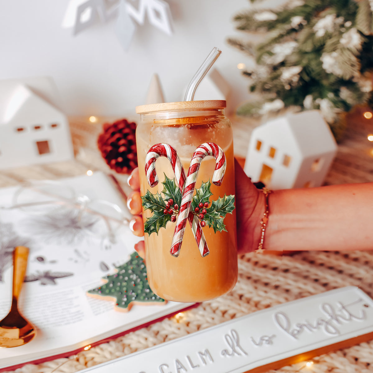 17oz Candy Cane Sipper Glass